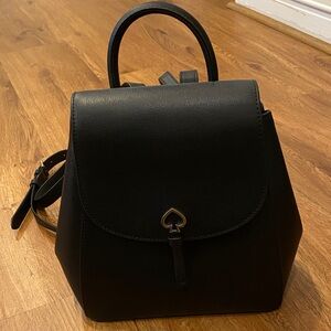 kate spade Black Leather Top-Handle Backpack with Gold Spade Accent